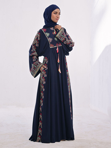 En stock – Nouvelle robe Abaya musulmane décontractée de haute qualité pour femme, grande taille, respirante, en lin, style Dubaï, broderie à la main, ouverte - Product Image 2