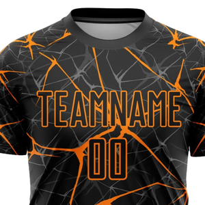 Tenue de football noire, grise et orange pour hommes – Ensemble maillot et short de football par sublimation, respirant, pour entraînement et matchs d'équipe - Product Image 5