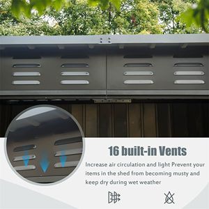 Caseta de Almacenamiento para Jardín con Techo Inclinado y Estructura de Acero Galvanizado, Cuarto de Herramientas Metálico para Exteriores con Cierres - Product Image 3