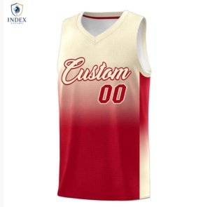 เสื้อบาสเก็ตบอลสีแดงแบบสั่งทำพิเศษของ Index Apparel แบบไม่มีแขน คอวี พิมพ์ลายแบบ Sublimated ระบายเหงื่อได้ดี เหมาะสำหรับทุกเพศทุกวัย สำหรับทีม - Product Image 1