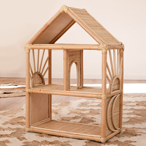 Grande maison de poupées en rotin à 2 étages, prix bas, jouet maison de poupées écologique, maison de poupées à vendre - Product Image 3