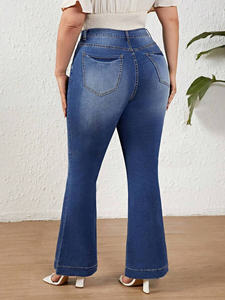 Jeans Acampanados de Talle Grande para Mujer, de Cintura Alta, Bonitos, de Color Liso, de Mezclilla Ecológica, con Dobladillo Elástico, Holgados, Transpirables, de Pierna Ancha para Verano - Product Image 2