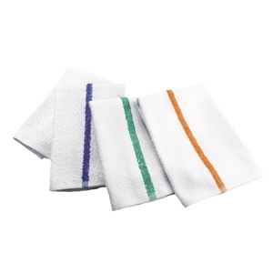 Serviettes de cuisine en coton blanc avec rayures colorées, chiffons de nettoyage rectangulaires multi-usages pour la cuisine, personnalisables - Product Image 1