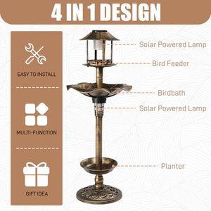 Fontana Vintage a Energia Solare per Vasca Uccelli con Fioriera e Mangiatoia per Arredamento Casa - Product Image 6