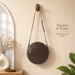 Handcrafted Genuine Leather Round Sling Bag for Women Floral Tooled Crossbody Purse Vintage Western Boho Shoulder <b>Handbag</b> <b>Medium</b> - Product Image 3