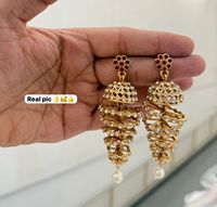 Boucles d'oreilles pendantes en perles de haute qualité, style ethnique traditionnel, pour femmes, plaquées or certifiées par un tiers, en zinc clouté