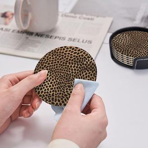 ชุดจานรองแก้วหนัง PU ทรงกลม 6 ชิ้น ลายเสือดาว พร้อมกล่องเก็บ - Product Image 4