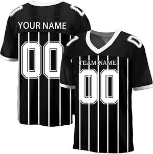 Camiseta de Fútbol Americano Personalizada con Rayas Negras, Cuello en V, Malla Sublimada Transpirable, Uniforme Masculino con Nombre y Número del Equipo 00 - Product Image 3