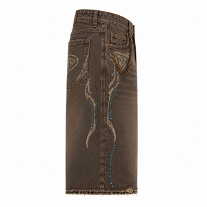 Washed Olive Denim Jorts Men Baggy Y2K Streetwear <b>Shorts</b> with Distressed Finish & Utility Loop Low MOQ Wholesale - Product Image 4