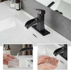 Rubinetto per lavabo ORB Waterfall monocomando a 1 foro con scarico a soffietto, tubi di alimentazione e piastra di montaggio per bagno - Product Image 4