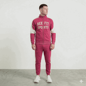 Survêtement Homme REX FIT SPORTS – Col Montant Zippé Rose en Coton et Polyester, Style Sportswear, Idéal Automne avec Poches Latérales - Product Image 4