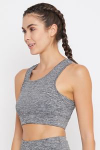 Soutien-gorge de sport sans couture gris pour femme, dos nageur, col ras du cou, maintien moyen, respirant, pour fitness et entraînement - Product Image 2
