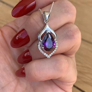 NIKHIL GEMS Collier Pendentif Vintage en Améthyste Taille Poire, Argent Sterling, Certifié par un Certificat de Gemmes Naturelles de Tiers, Bijoux en Pierres Précieuses Naturelles - Product Image 5