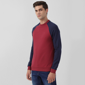 <b>Men's</b> <b>Red</b> and Navy Raglan Sleeve Crew Neck Pullover <b>Sweatshirt</b> Regular Fit Knitted Solid Color Casual Autumn Wear - Product Image 3