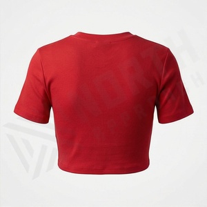 เสื้อยืดสีพื้นแบบกำหนดเอง เสื้อกีฬา ผ้าฝ้ายทรงเข้ารูป ครอปท็อป แขนสั้น ผู้หญิง สไตล์ลำลอง เสื้อผ้าออกแบบเองได้ - Product Image 2