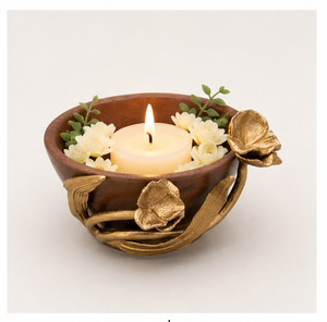 Elegante Tazón de Servir de Madera de Mango Hecho a Mano con Detalles Florales de Metal Dorado Antiguo, Centro de Mesa y Tazón Decorativo - Product Image 4