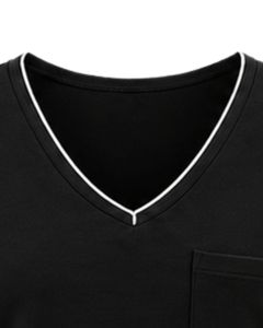 Customized Black Women V Neck T Shirt Contrast Piping Short Sleeve Pocket Tee Soft Breathable Casual Summer <b>Top</b> Comfortable Fit - Product Image 4