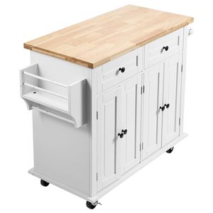 Carrello da Cucina in Legno Massello con Larghezza 35,4 Pollici, Armadietto Mobile e Porta Spezie - Product Image 1