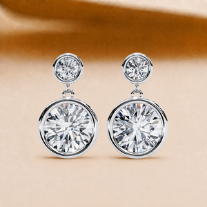 Pendientes Colgantes de Moissanita con Bisel de Moda para Mujer, Corte Redondo, Chapados en Oro Rosa, Joyería para Regalo de Boda - Product Image 4