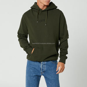 Sudadera con Capucha Lisa para Hombre, Verde Oliva Oscuro, Logotipo en el Pecho, Capucha con Cordón, Bolsillo Tipo Canguro, Ropa Casual de Calle - Product Image 5