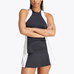 Nuevo diseño de uniforme de tenis transpirable de secado rápido que absorbe la humedad para mujer, con logo frontal, vestido sin mangas y pantalones cortos a precio económico. - Product Image 1