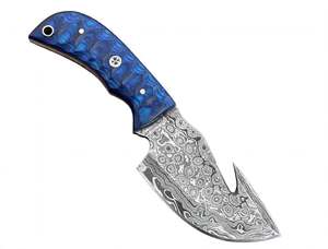 Damascus Steel Multi-Feature Utility <b>Craft</b> <b>Tool</b> Textured Blue Handle Executive Display Piece - Product Image 6