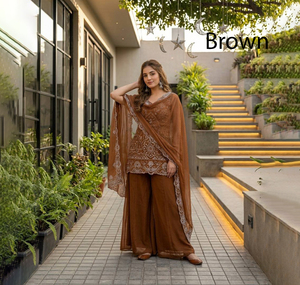 Lo Último en Diseño Étnico Indio-Pakistaní: Tela Fox Georgeet Pesada con Bordado Completo, Reversible, Hecha con Materiales Reciclados, Ideal para Fiestas - Product Image 1