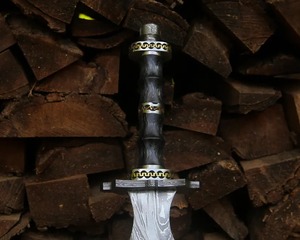 Épée courte artisanale en acier Damas, style Viking médiéval, avec fourreau, mini épée, épée Viking - Product Image 2