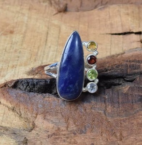 Wholesale Natural Blue Sodalite 925 Sterling <b>Silver</b> Multi Gemstone <b>Ring</b> with <b>Garnet</b> and Peridot Handmade Designer Jewelry - Product Image 3