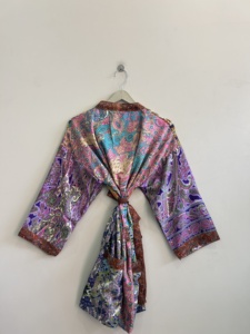 Vestido Corto Tipo Kimono Vintage de Seda con Estampado Floral, Cuello en V, Cierre con Cinturón, Transpirable y Cómodo para Dormir - Product Image 6