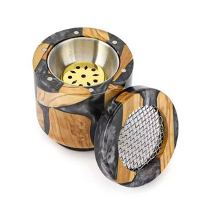 Arabian Style Wood And Resin Sandalwood Bakhoor Burner With Metal Insert And Mesh Lid Aromatic <b>Diffuser</b> All-Season Use - Product Image 1
