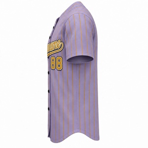 Maillot de baseball violet clair personnalisé avec rayures dorées, nom et numéro de l'équipe brodés, tendance pour homme, boutonné, doux, léger et respirant - Product Image 3