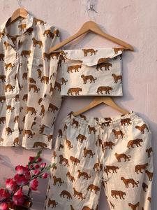 Leopard Print Cotton Muslin Pajama Set | Handcrafted Indian Block Print Loungewear - Product Image 2