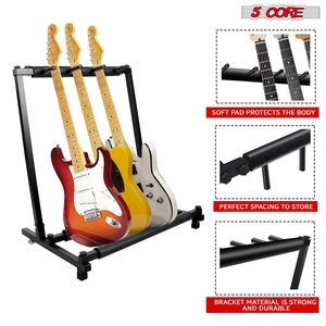 Support de Guitare Triple à 3 Emplacements, Présentoir de Sol Pliable et Portable pour Guitares Électriques, Acoustiques et Flying V, Rangement Sécurisé - Product Image 2