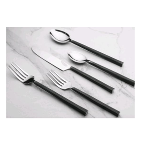 Ensemble de couverts de luxe en acier inoxydable 5 pièces, couteau, fourchette, cuillère, design minimaliste moderne, passe au lave-vaisselle, finition polie miroir - Product Image 1