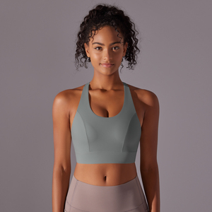 Sujetador deportivo sin costuras para mujer, cuello halter, espalda cruzada, color liso, top corto - Product Image 6
