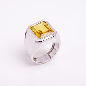 Wide Band Signet <b>Ring</b> 9.25 Sterling <b>Silver</b> Lab Grown Precious Yellow Sapphire Bold <b>Statement</b> Unisex Jewelry Gift <b>Ring</b> Elegant - Product Image 3