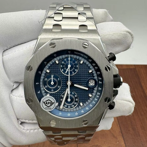 Montre automatique de luxe 41 mm avec boîtier octogonal en acier inoxydable, cadran bleu chronographe, date, mouvement ETA et verre saphir - Product Image 1