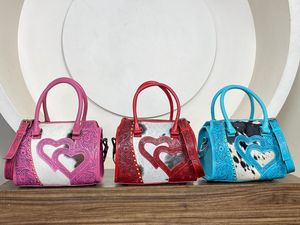 Premium Hand Tooled Cowhide Leather Large Speedy <b>Bag</b> Hair-on Hide Heart Duffel Cowgirl Fashionable <b>Travel</b> <b>Bag</b> for Women's - Product Image 2