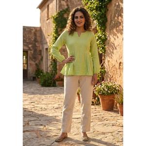Stylish Women's <b>Linen</b> Cotton <b>Top</b> Pant Set Full Sleeve Comfortable Elastic Waist Pants Casual All Seasons Co-Ord Set Quick Dry - Product Image 1