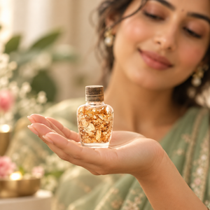 Agua de Aniación Premium en Envase de Vidrio Soplado a Mano con Escamas Doradas, para Uso Religioso, Pooja y Ceremonias Espirituales - Product Image 3