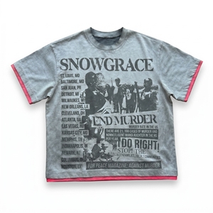 Camiseta de Manga Corta para Hombre Snowgrace con Ribete en Contraste, Estilo Urbano, Cuello Redondo, Corte Regular, Algodón Jersey - Product Image 1
