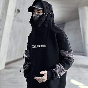 เสื้อฮู้ดสตรีทแวร์เทคแวร์สีดำสำหรับผู้ชาย สไตล์ฮิปฮอปแบบญี่ปุ่น - Product Image 2