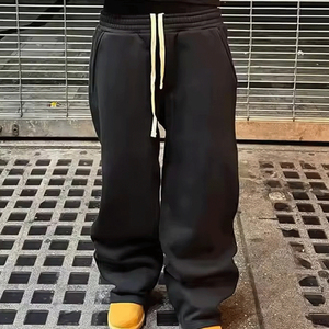 Pantalon évasé pour homme brodé, écologique, taille haute, en tissu épais, avec taille élastique et cordon de serrage, style formel et décontracté - Product Image 3