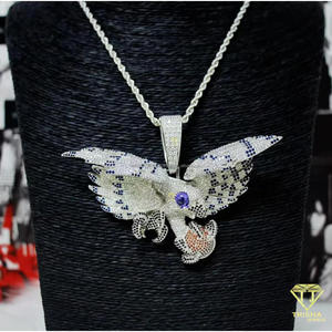 Pendentif Oiseau Volant Moissanite Diamant Effet Givré en Argent Sterling 925 Multicolore, Collier Hip Hop, Bijoux - Product Image 3
