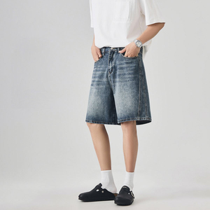 Shorts en jean délavé vintage pour hommes et femmes, coupe ample, style streetwear décontracté, été, jambe large, unisexe - Product Image 3