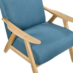 Fauteuil d'appoint moderne 1 pièce pour la maison, revêtement en tissu bleu, finition naturelle, bois d'hévéa massif, dossier et assise rembourrés pour salon - Product Image 5