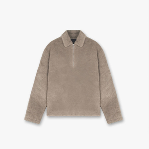 Veste en molleton sherpa à col zippé pour homme, couleur unie, décontractée, chaude pour l'hiver, doublure sherpa, coupe classique, manches longues, fabricant OEM - Product Image 1