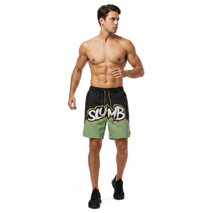 Slumb Color Blocked Men's Board <b>Shorts</b> With Front Logo Print <b>Quick</b> <b>Dry</b> Drawstring Mid Waist Street Style 100% Polyester - Product Image 2