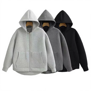 Sweat à capuche décontracté de haute qualité, coupe ample, effet usé, épaules tombantes, fermeture éclair, uni, sportif et tendance pour femme - Product Image 3